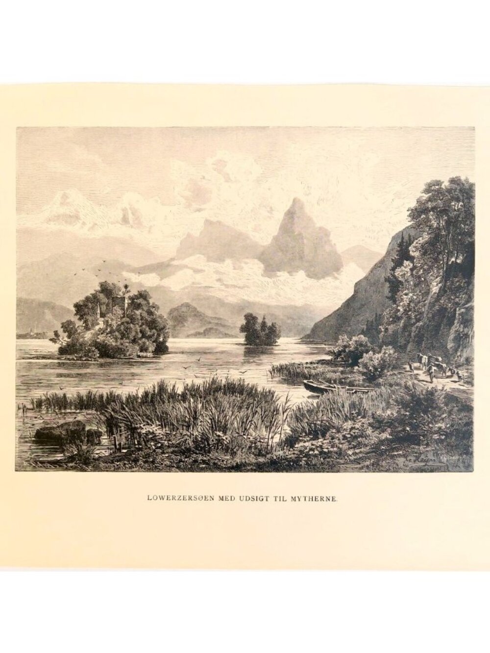 1883 Lake Lauerz & Mythen Engraving by Ernst Heyn – Antique Swiss Landscape Prin
